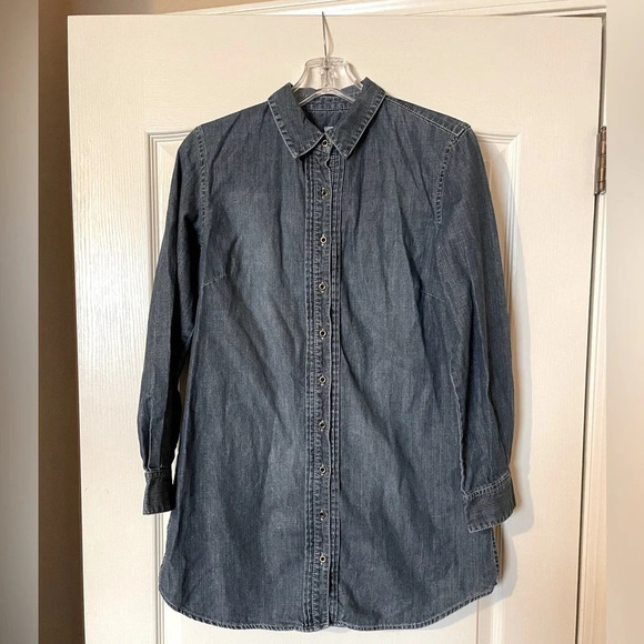CHICO’S Women’s Size 1 (8-10) Blue Button Front Long Sleeve Denim Shirt Dress - Picture 1 of 8